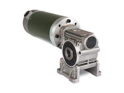 Snekkegearmotor med grøn DC-motor og gearhus i aluminium